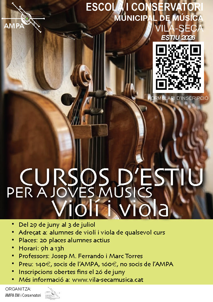 Obertes les inscripcions al curs d'estiu de violí i viola 2026