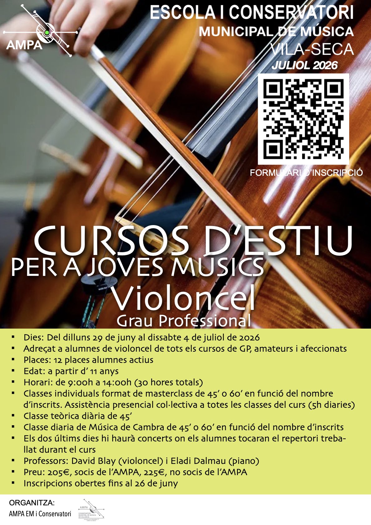 Obertes les inscripcions als cursos d'estiu de Violoncel Grau Professional 2026