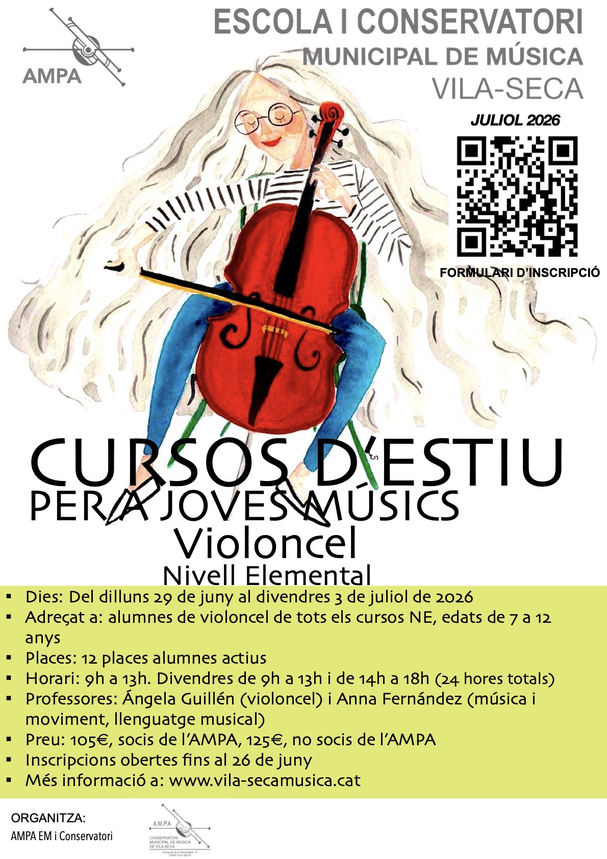 Obertes les inscripcions al curs de Violoncel Nivell Elemental 2026